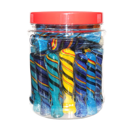 36 PCS – Multicolor Spiral Stripe Glass Hand Pipes in Display Jar – Wholesale