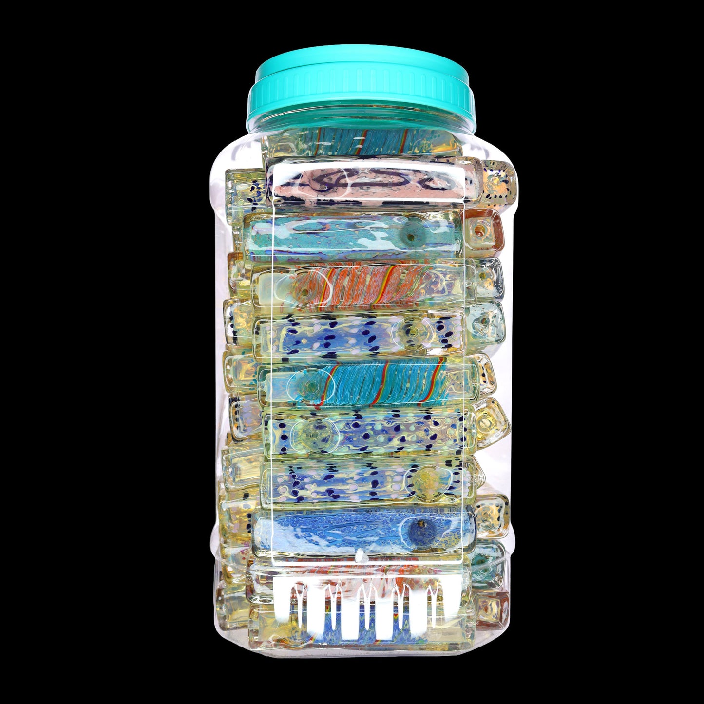 65 PCS – JAR #98 Assorted Rectangular Glass Chillums – Wholesale