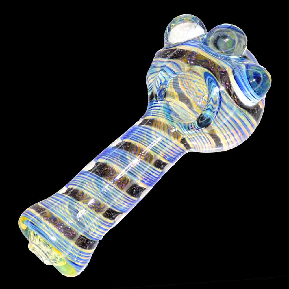 5" Heavy Fumed Linework Glass Hand Pipe – Color Stripe Spoon Pipe with Marble Accents