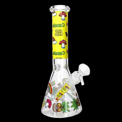 🍄🌈 10” Mushroom Design Beaker Bong – Graphic Print Glass Water Pipe