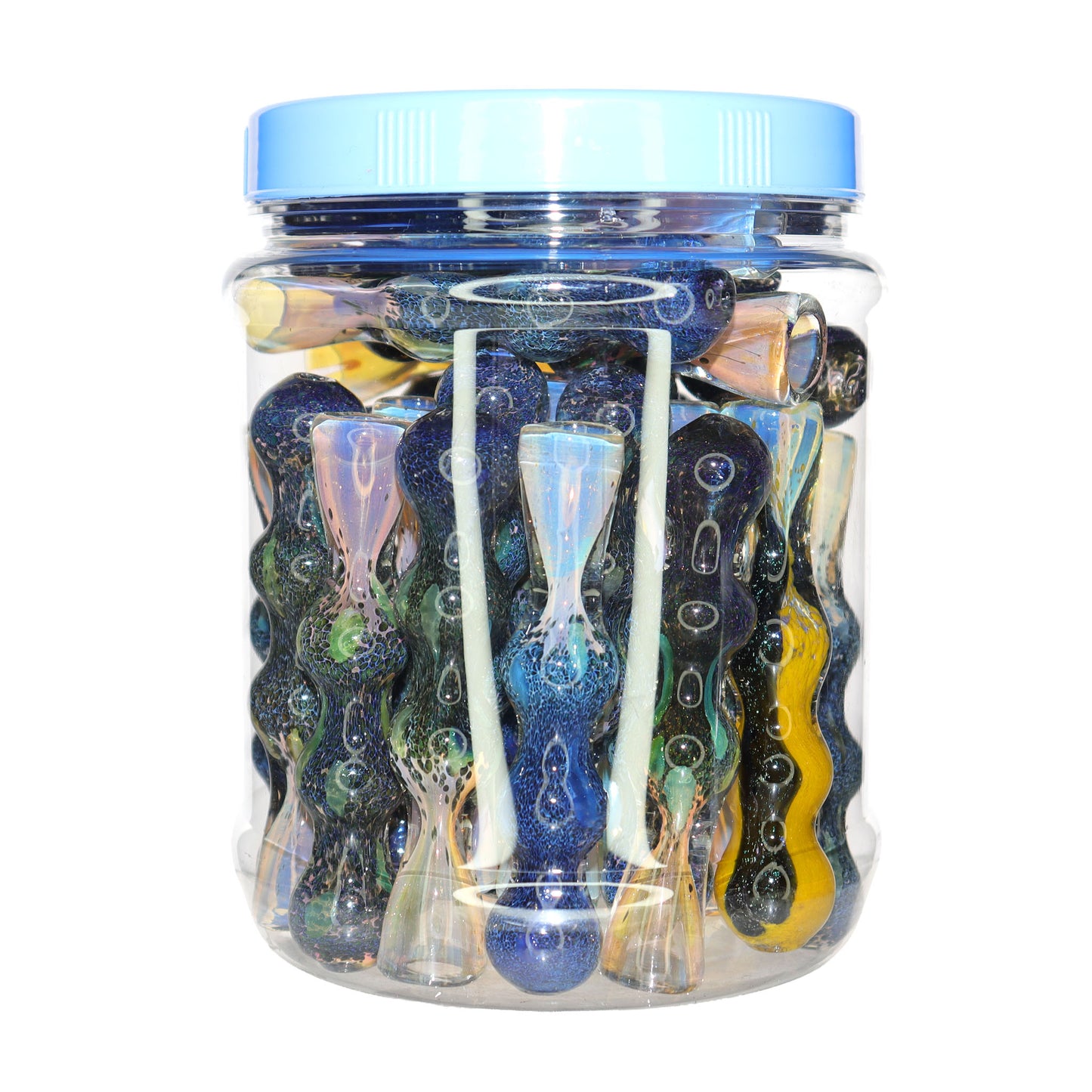 35 PCS – JAR #26 Assorted Triple-Bubble Glass Chillums – Wholesale