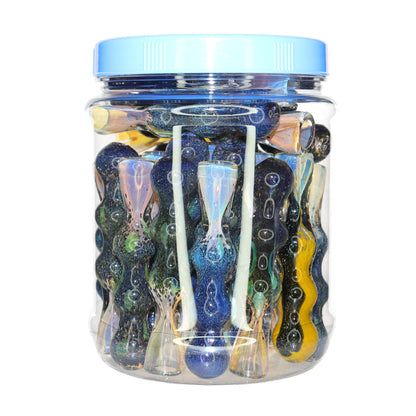 35 PCS – JAR #26 Assorted Triple-Bubble Glass Chillums – Wholesale