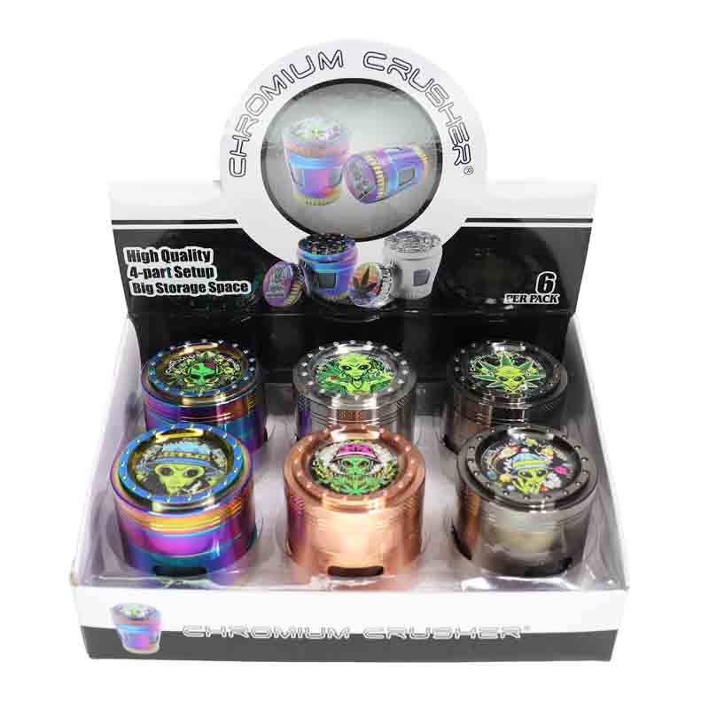 Chromium Crusher Alien 4-Piece Herb Grinder Display (6-Pack)