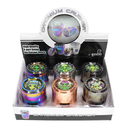 Chromium Crusher Alien 4-Piece Herb Grinder Display (6-Pack)