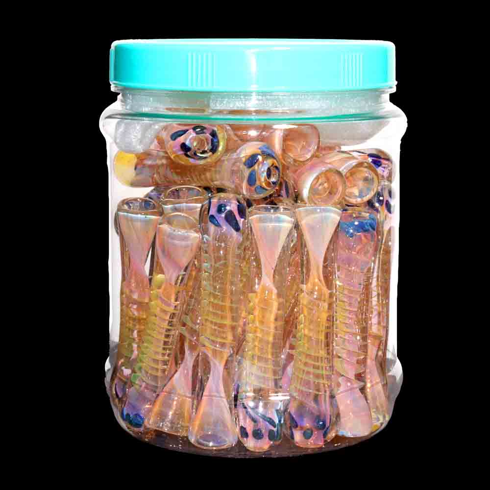 36 pcs - Iridescent Glass Chillum Jar #01 – Handcrafted One-Hitters $2.75 each | Wholesale Display