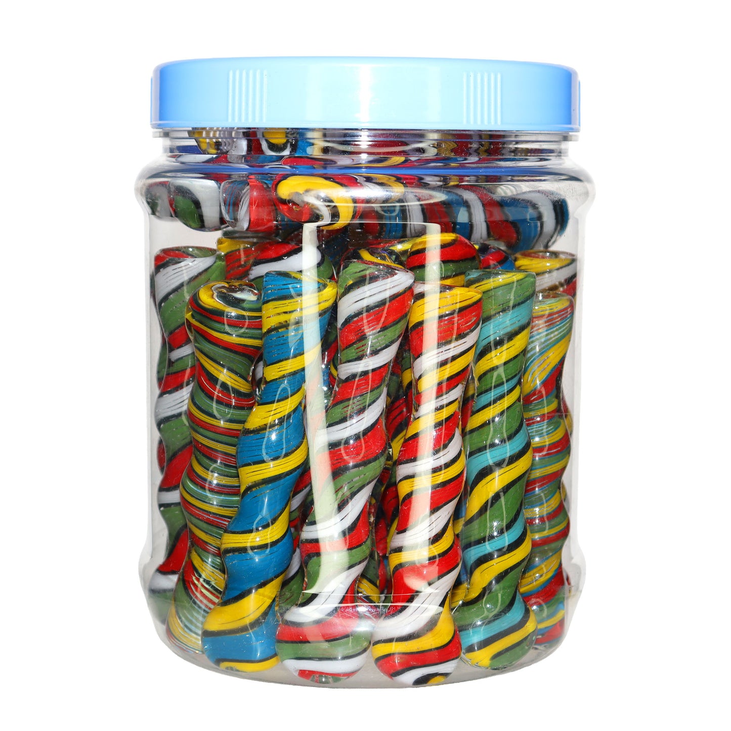 36 PCS – JAR #22 Assorted Color Spiral-Stripe Glass Chillums – Wholesale