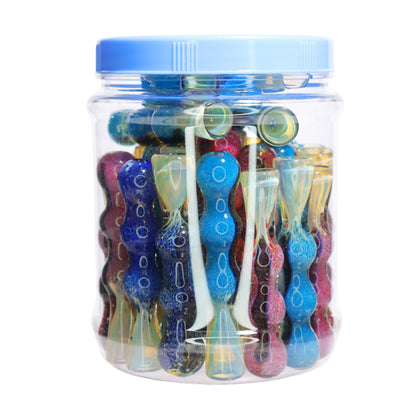 35 PCS – JAR #21 Assorted Color Wavy Glass Chillums – Wholesale