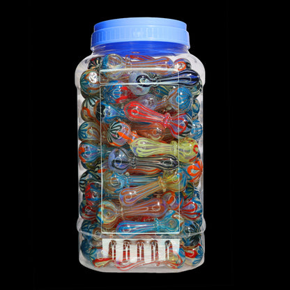 105 PCS – JAR #61 Assorted Color Striped Glass Hand Pipes – Wholesale