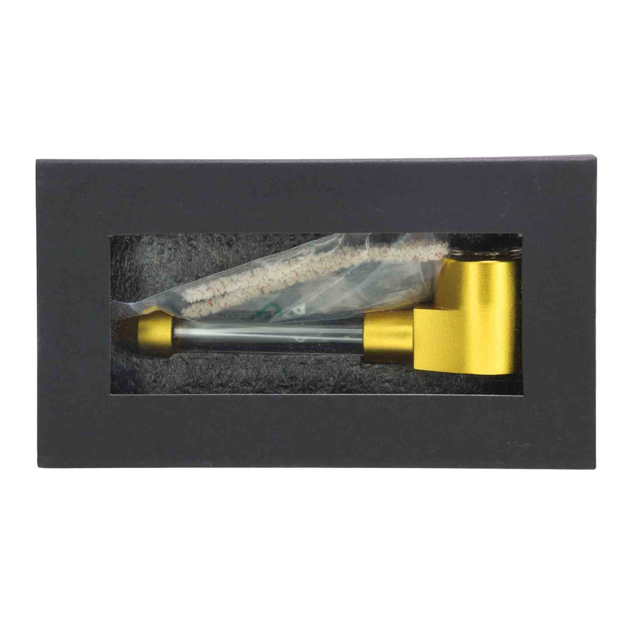 5 Inch Gold Metallic Glass Hand Pipe, Boxed