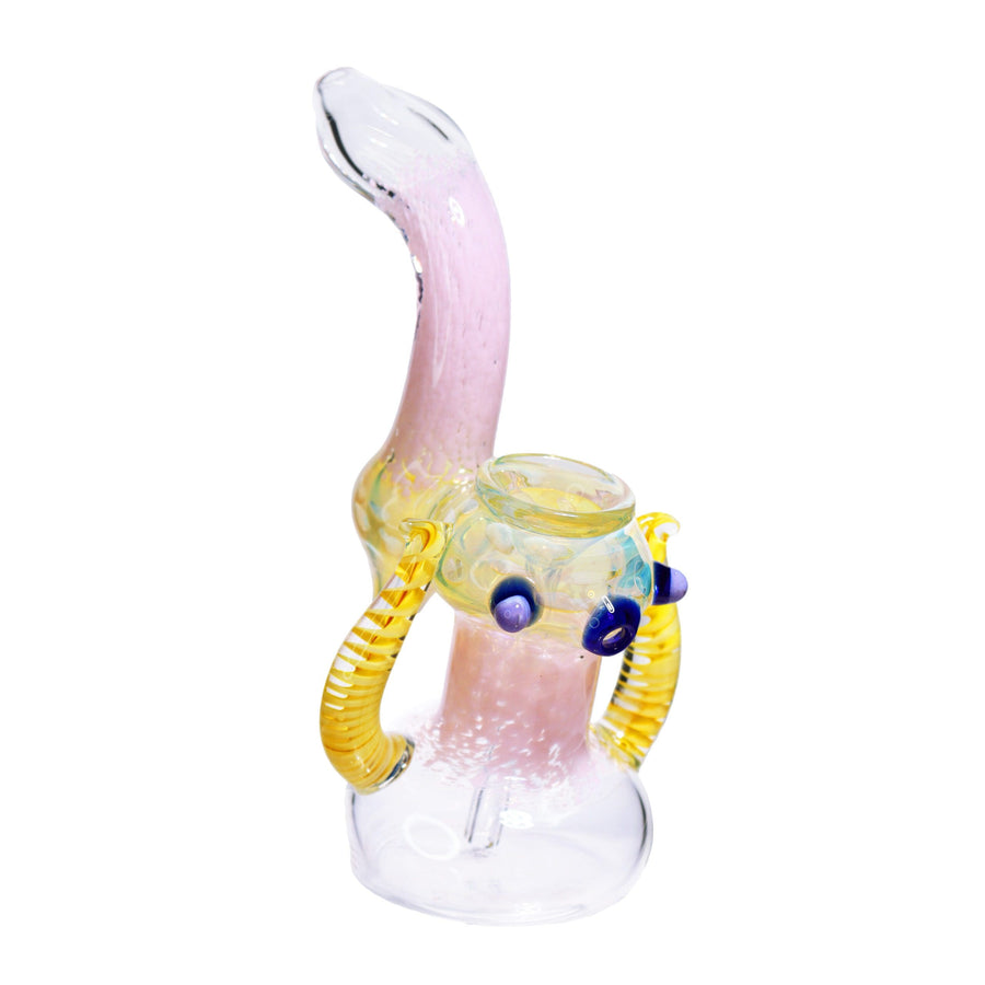 8 Inch Pink Fumed Fancy Glass Bubbler