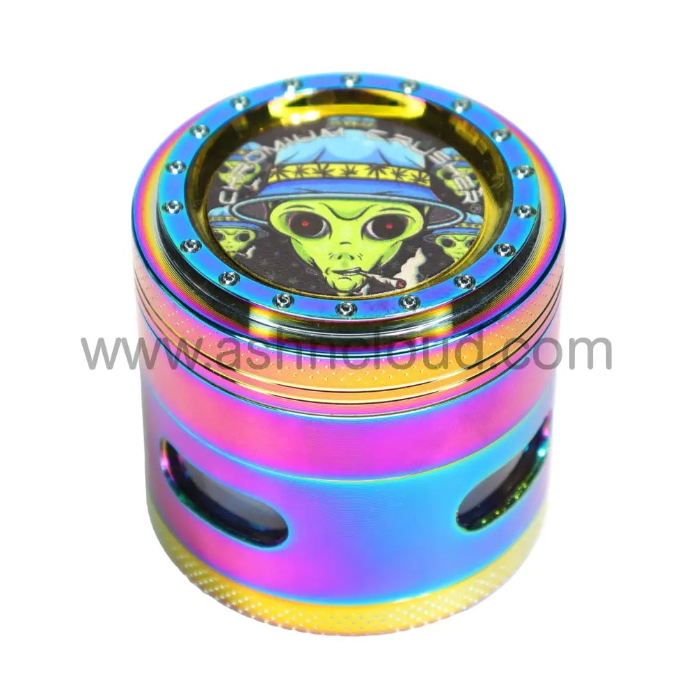 2’’ 55mm Chromium Crusher Alien 4-Piece Herb Grinder Display (6-Pack) - 70418