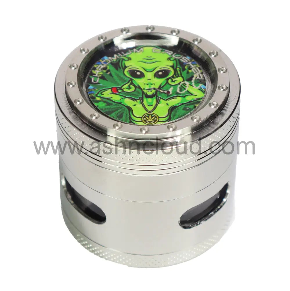 2’’ 55mm Chromium Crusher Alien 4-Piece Herb Grinder Display (6-Pack) - 70418