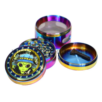 2’’ 55mm Chromium Crusher Alien 4-Piece Herb Grinder Display (6-Pack) - 70418