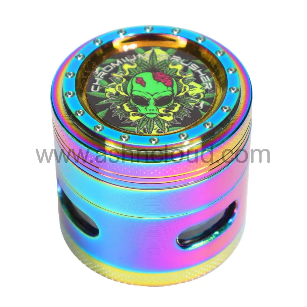 2’’ 55mm Chromium Crusher Alien 4-Piece Herb Grinder Display (6-Pack) - 70418