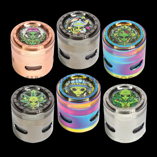 2’’ 55mm Chromium Crusher Alien 4-Piece Herb Grinder Display (6-Pack) - 70418