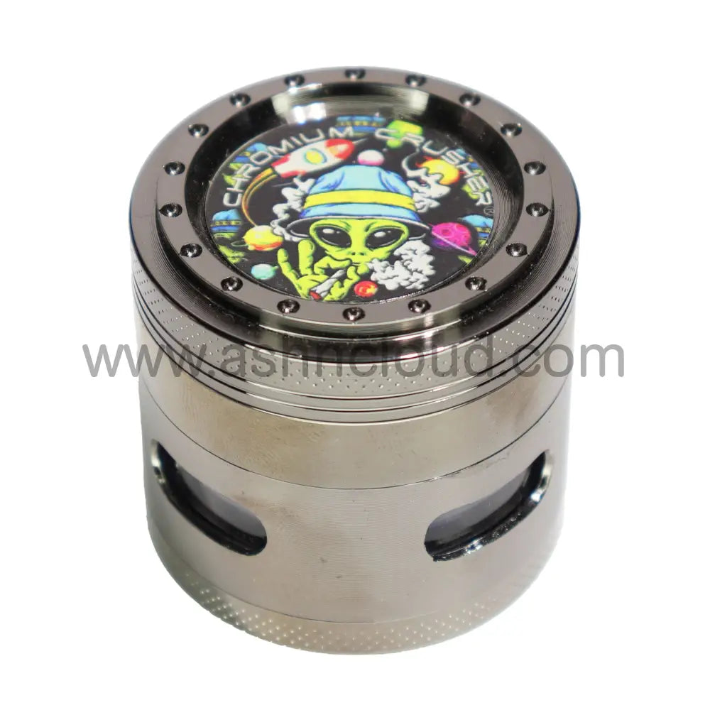 2’’ 55mm Chromium Crusher Alien 4-Piece Herb Grinder Display (6-Pack) - 70418