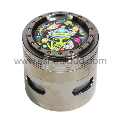 2’’ 55mm Chromium Crusher Alien 4-Piece Herb Grinder Display (6-Pack) - 70418