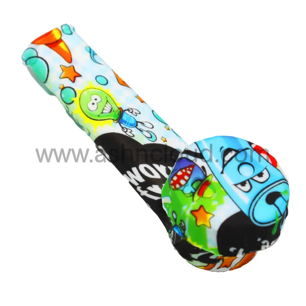 3 In - Metal Bowl Silicone Hand Pipe Multicolor Character Style B Single/Display