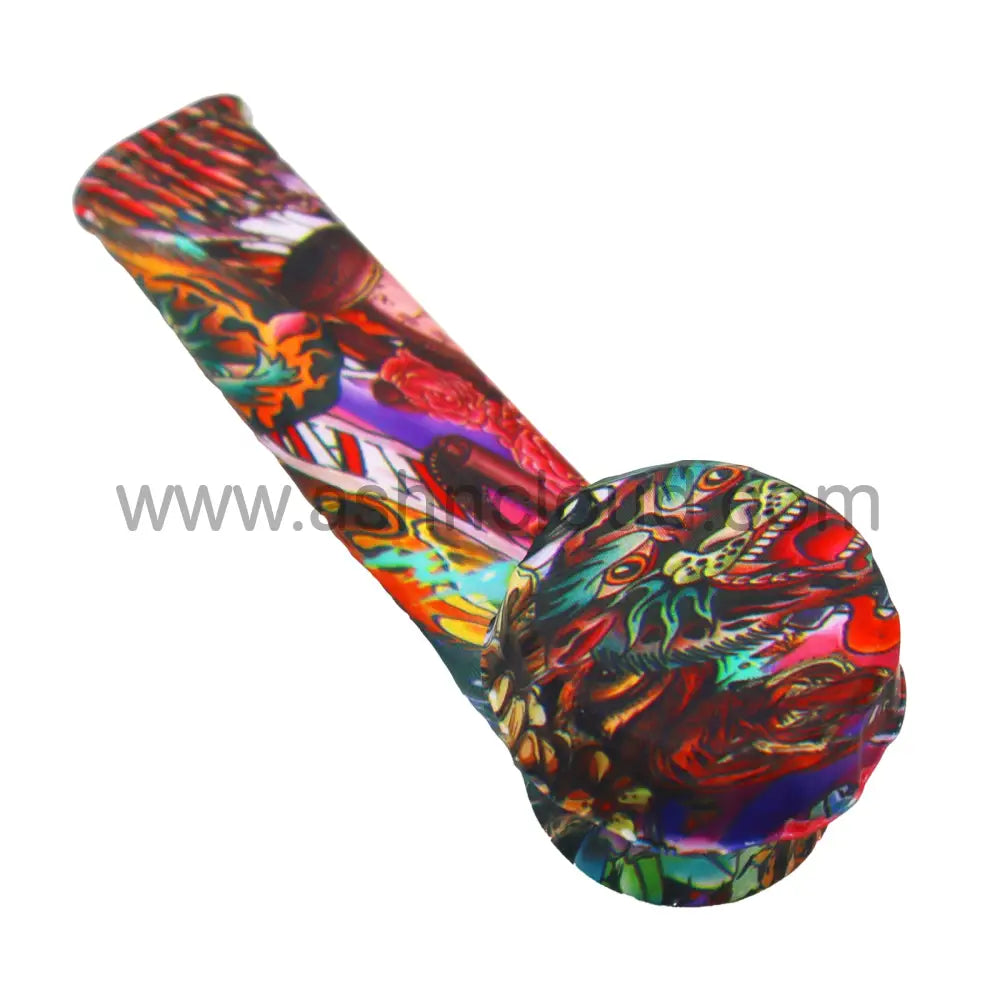 3 In - Metal Bowl Silicone Hand Pipe Multicolor Character Style B Single/Display