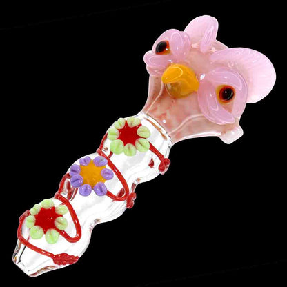 7 in - Glass Owl Multicolor Flower Pipe
