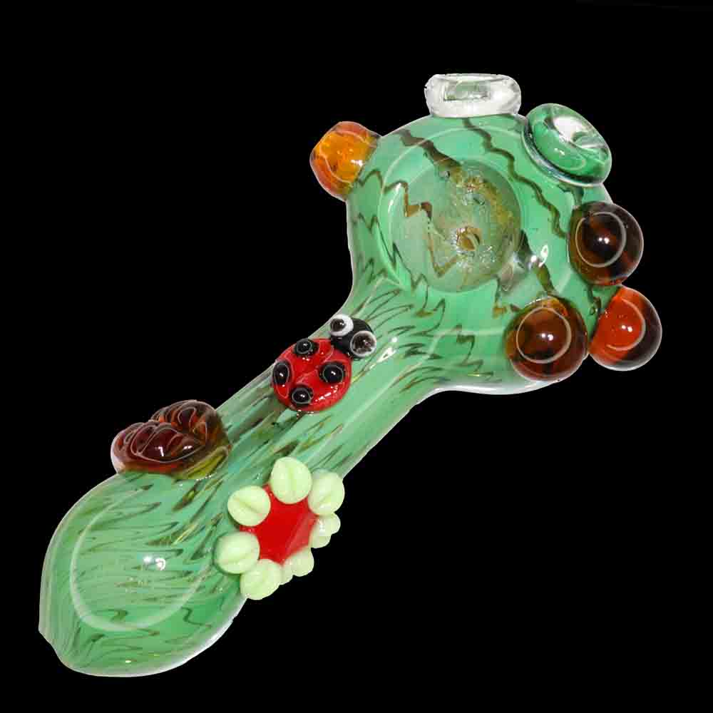 4.5" Novelty Marble Glass Hand Pipe – Character Accent Spoon Pipe Bees and Flowers