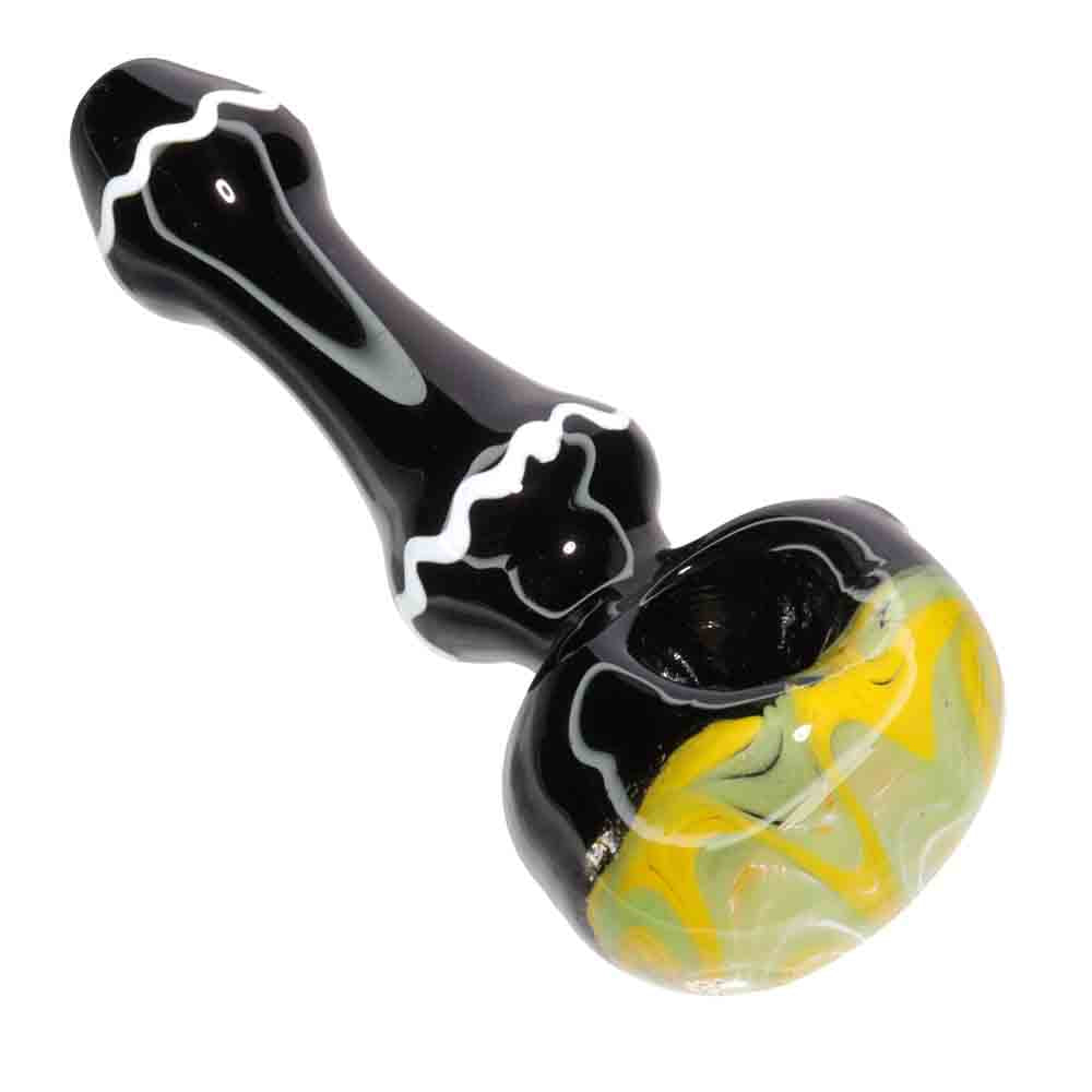 5" Black Glass Hand Pipe with Color Swirl Bowl – Thick Spoon Pipe
