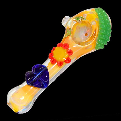 5" Flower Accent Novelty Glass Hand Pipe – Colorful Decorative Spoon Pipe