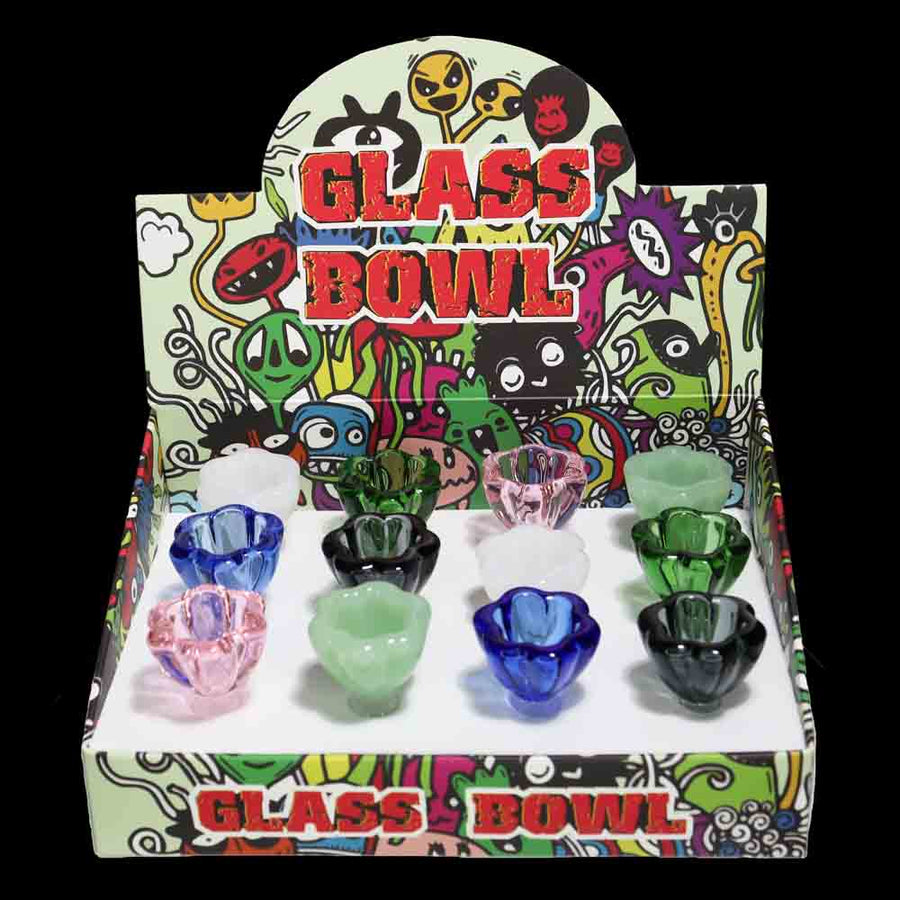 Multicolor Flower Glass Bowl, 14mm, 12-Piece Box