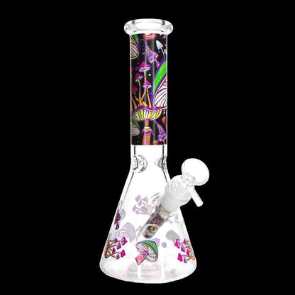 🍄✨ 10” Psychedelic Mushroom Beaker Bong – Neon Graphic Glass Water Pipe