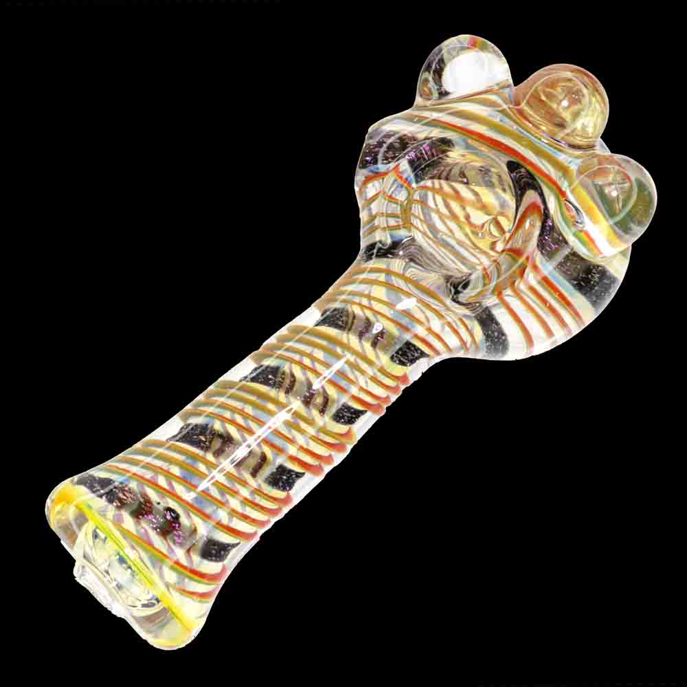 5" Heavy Fumed Linework Glass Hand Pipe – Color Stripe Spoon Pipe with Marble Accents