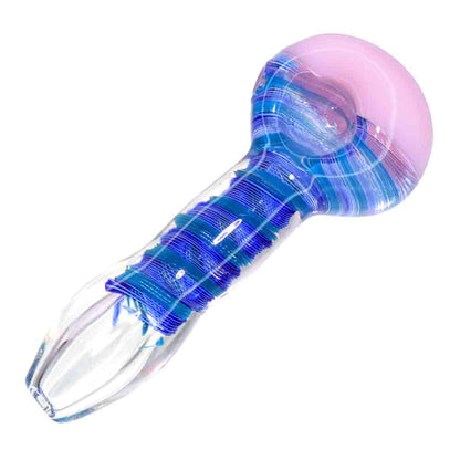5.5" Heavy Wrap & Rake Glass Hand Pipe – Thick Spoon Pipe with Color-Wrapped Stem
