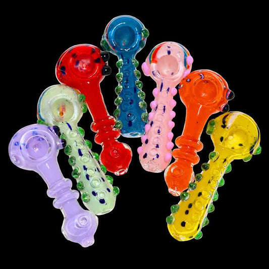 5 IN - Multicolor Dots and Rings Glass Spoon Pipe