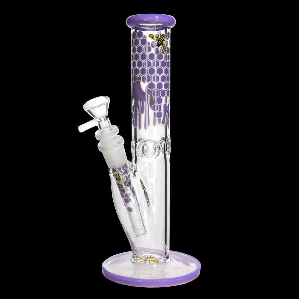10" Straight Honeycomb Water Pipe | 5mm Thick | Bee & Honey Drip Design | Wholesale