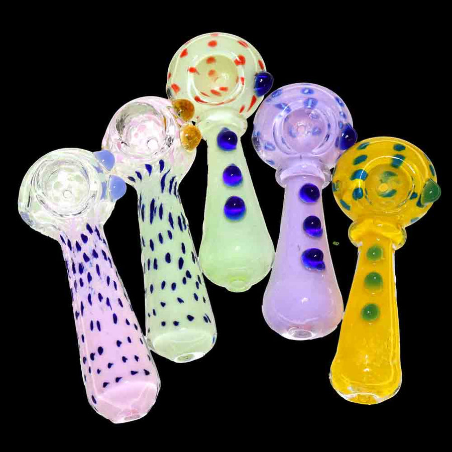 5 Inch Solid Color Glass Spoon Pipe with Dot Accents
