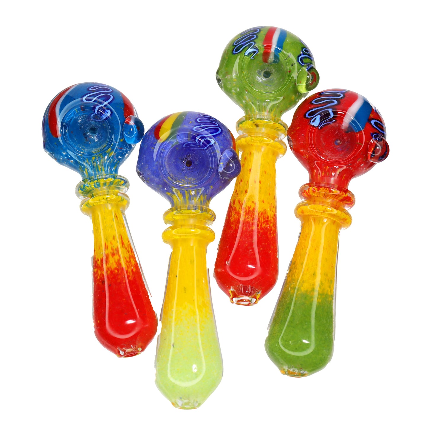 45 PCS – JAR #93 Assorted Two-Tone Character Glass Hand Pipes – Wholesale