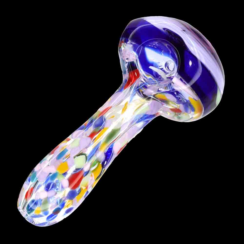 4.5" Multicolor Frit Glass Hand Pipe – Thick Spoon Pipe with Color Accents