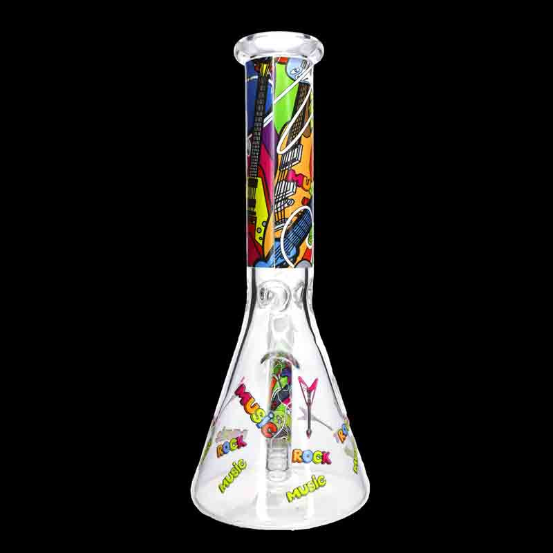 🎸🔥 10” Rock Music Beaker Bong – Colorful Graphic Glass Water Pipe