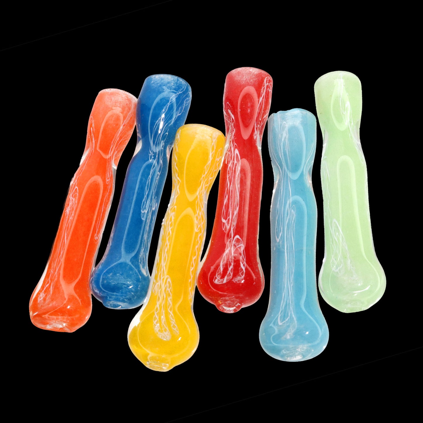 40 PCS – Assorted Color Swirl Glass Hand Pipes in Display Jar – Wholesale