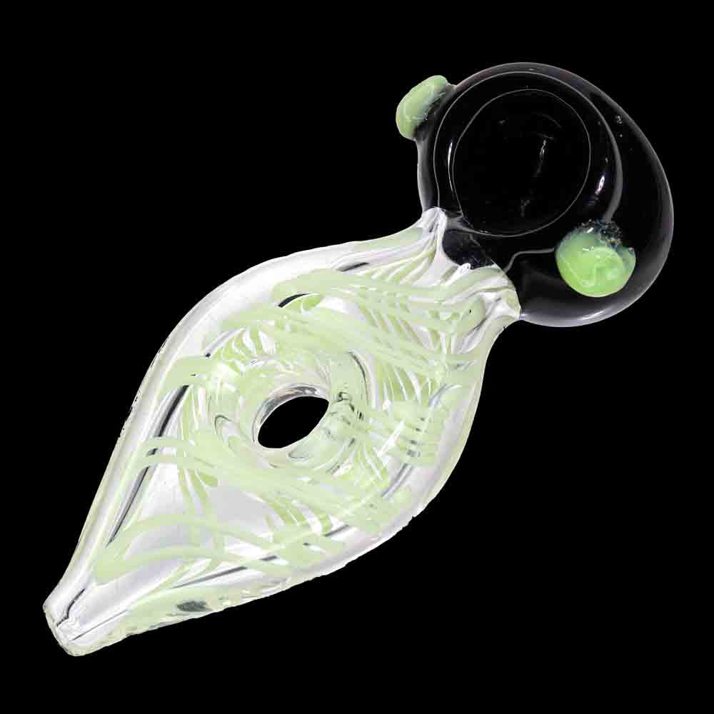 5" Glass Hand Pipe with Black Bowl & Pastel Linework – Premium Spoon Pipe