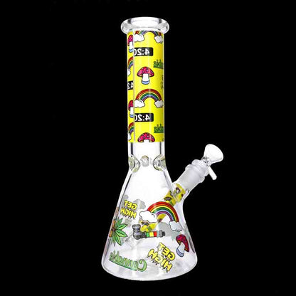 🍄🌈 10” Mushroom Design Beaker Bong – Graphic Print Glass Water Pipe