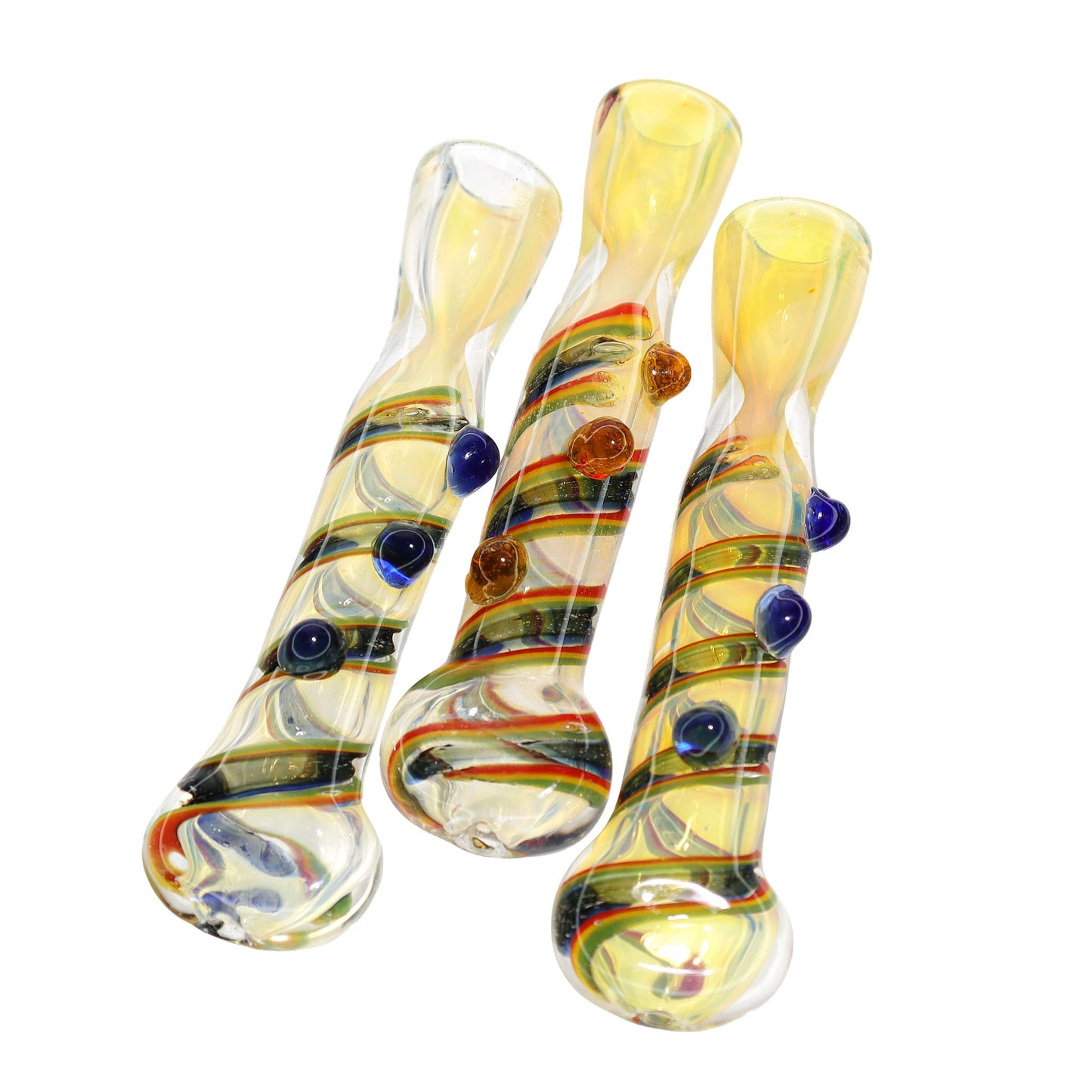 34 PCS – JAR #25 Assorted Spiral Bubble-Dot Glass Chillums – Wholesale