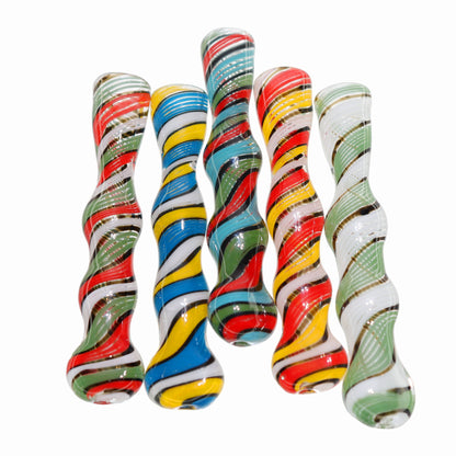 36 PCS – JAR #22 Assorted Color Spiral-Stripe Glass Chillums – Wholesale