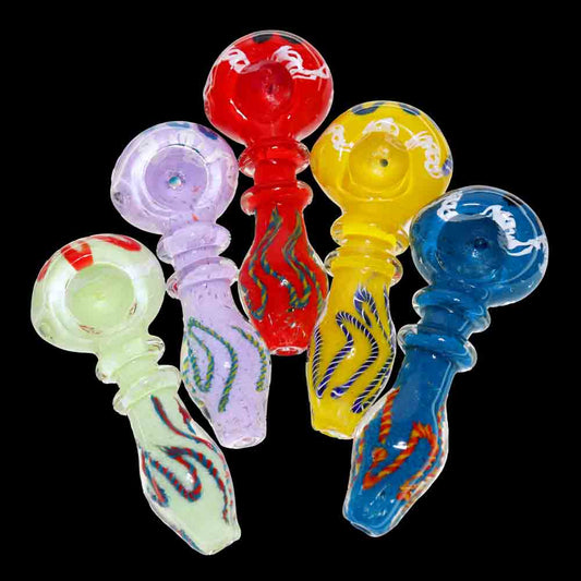 5 IN - Multicolor Doble Ring Glass Spoon Pipe