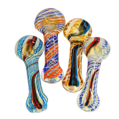 90 PCS – JAR #92 Assorted Color Ribbon-Swirl Glass Hand Pipes – Wholesale