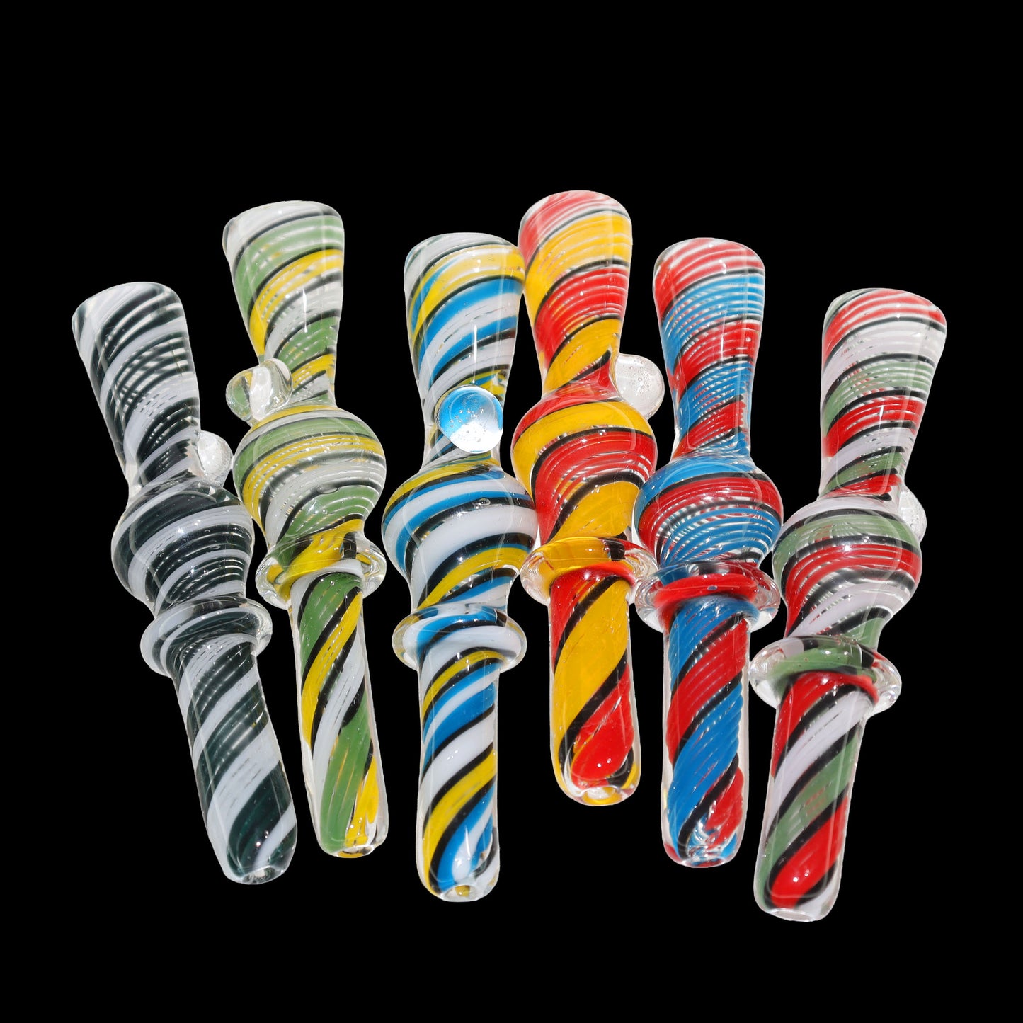 30 PCS – JAR #29 Assorted Spiral Glass Chillums with Side Marbles – Wholesale