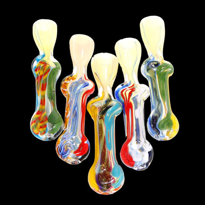 32 PCS – Assorted Wavy Color-Ribbon Glass Chillums in Display Jar – Wholesale