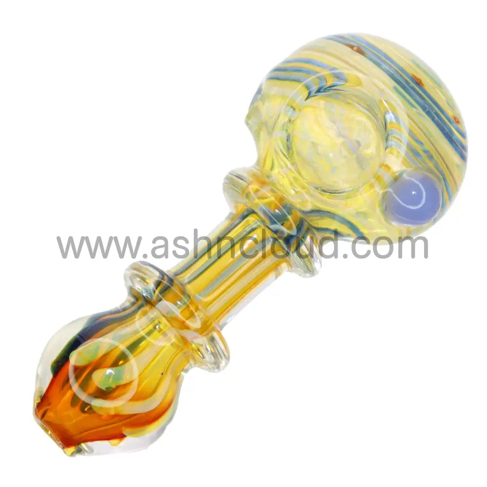 3.5 In - Streaky Double Ring Glass Spoon Hand Pipe