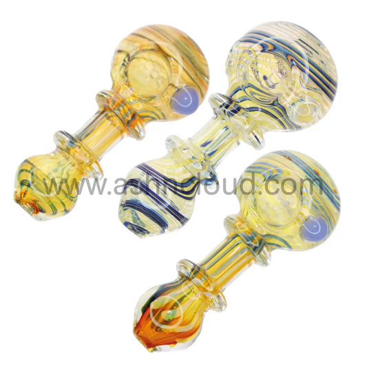 3.5 In - Streaky Double Ring Glass Spoon Hand Pipe