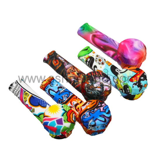 3 In - Metal Bowl Silicone Hand Pipe Multicolor Character Style A Single/Display