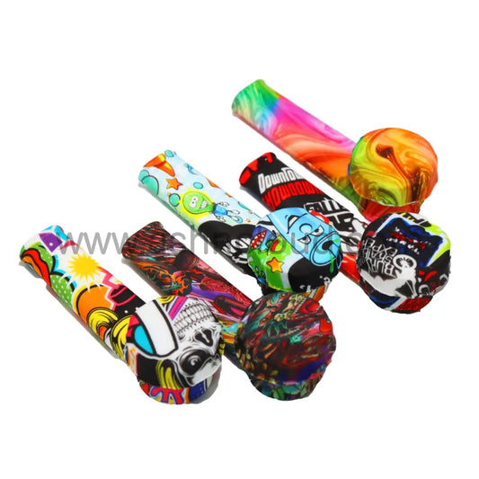 3 In - Metal Bowl Silicone Hand Pipe Multicolor Character Style B Single/Display